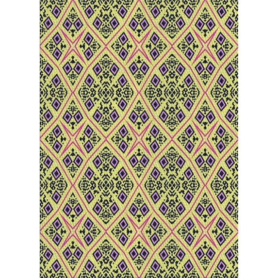 Ahgly Company Machine Washable Indoor Rectangle Transitional Neon Yellow Area Rugs, 6' x 9'
