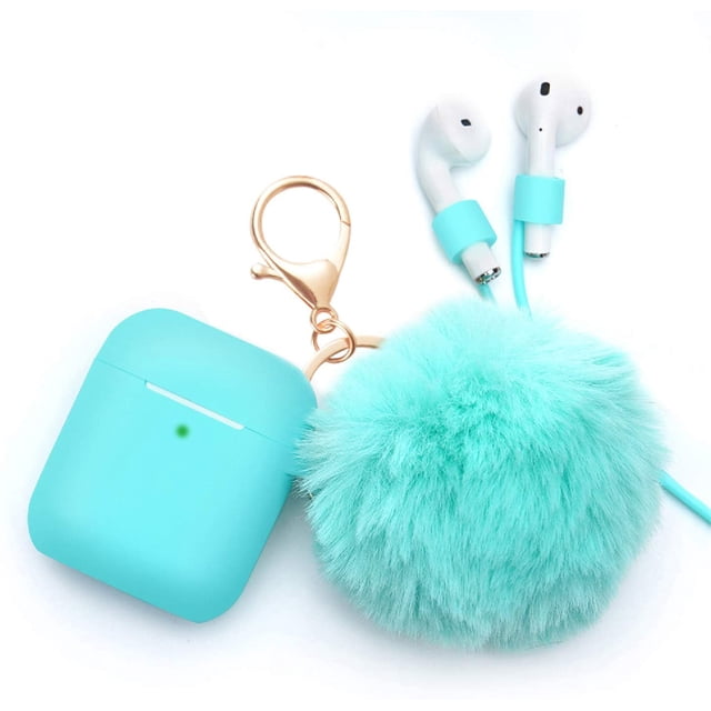 Estuche para Airpods - Funda protectora para Air Pods a prueba de caídas, piel de silicona, con lindo llavero / correa para Airpods de bola de piel BANYUO Hogar