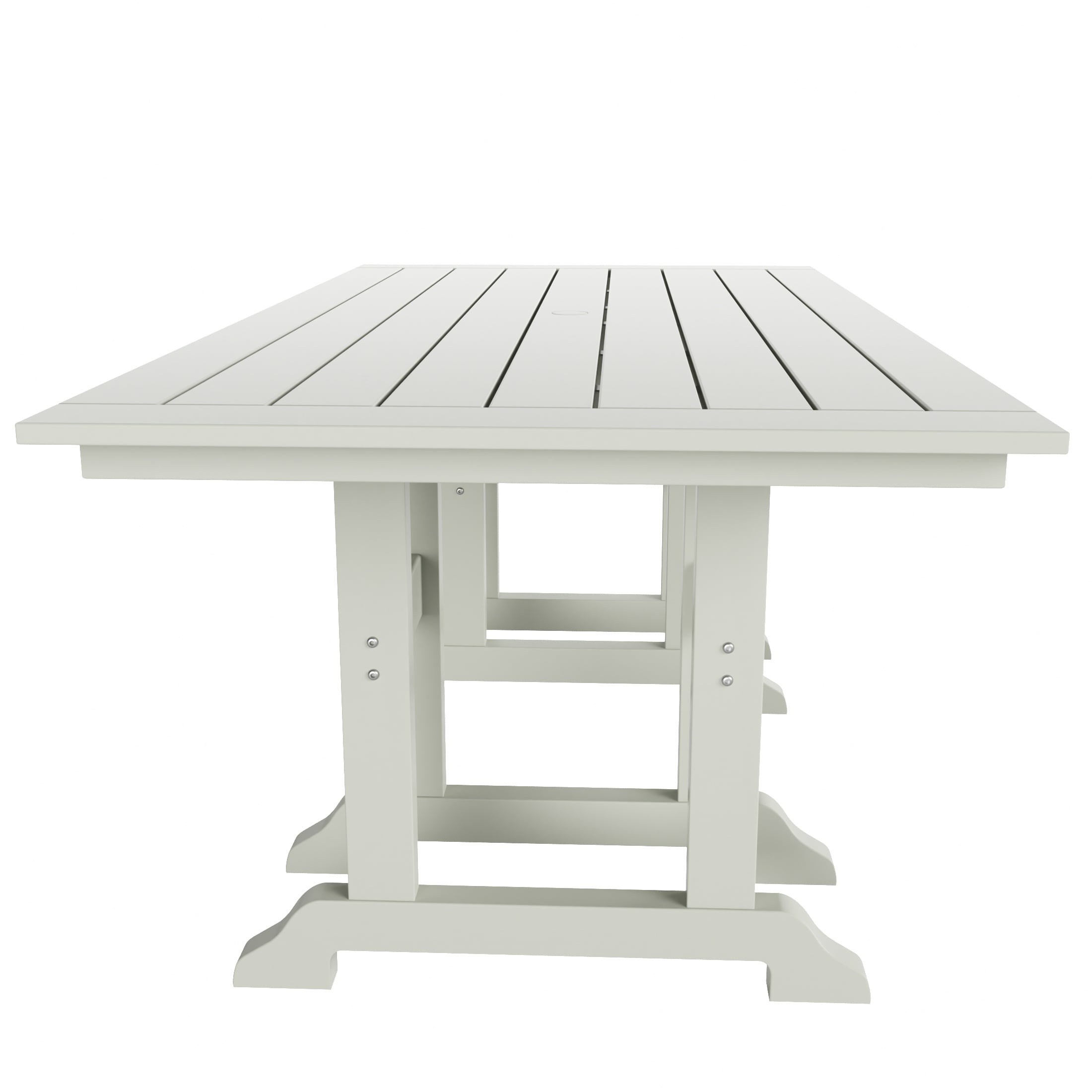 WestinTrends Malibu 7 Piece Adirondack Outdoor Dining Set, All Weather Poly Lumber Patio Table and Chairs Furniture Set, 71" Trestle Dining Table and 6 Adirondack Dining Chair, Sand
