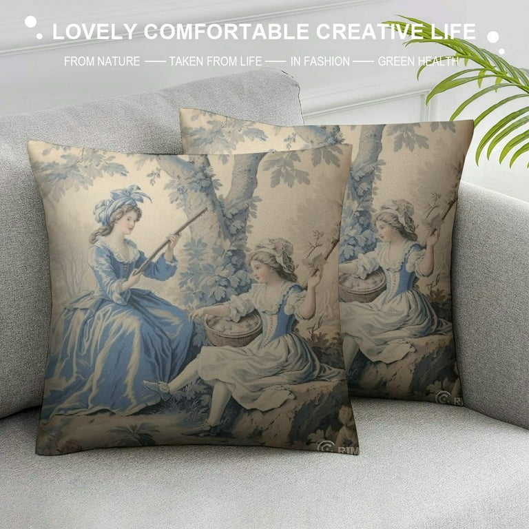 COMIO Decorative Pillow Cover Square Toile Washable Cushion Covers with Invisible Zipper for Couch Bedroom Home The Miller Blue Spring Summer Walmart