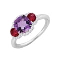 thumbnail image 2 of Sterling Silver with Natural Amethyst, Garnet and White Zircon Three Stone Ring, 2 of 3
