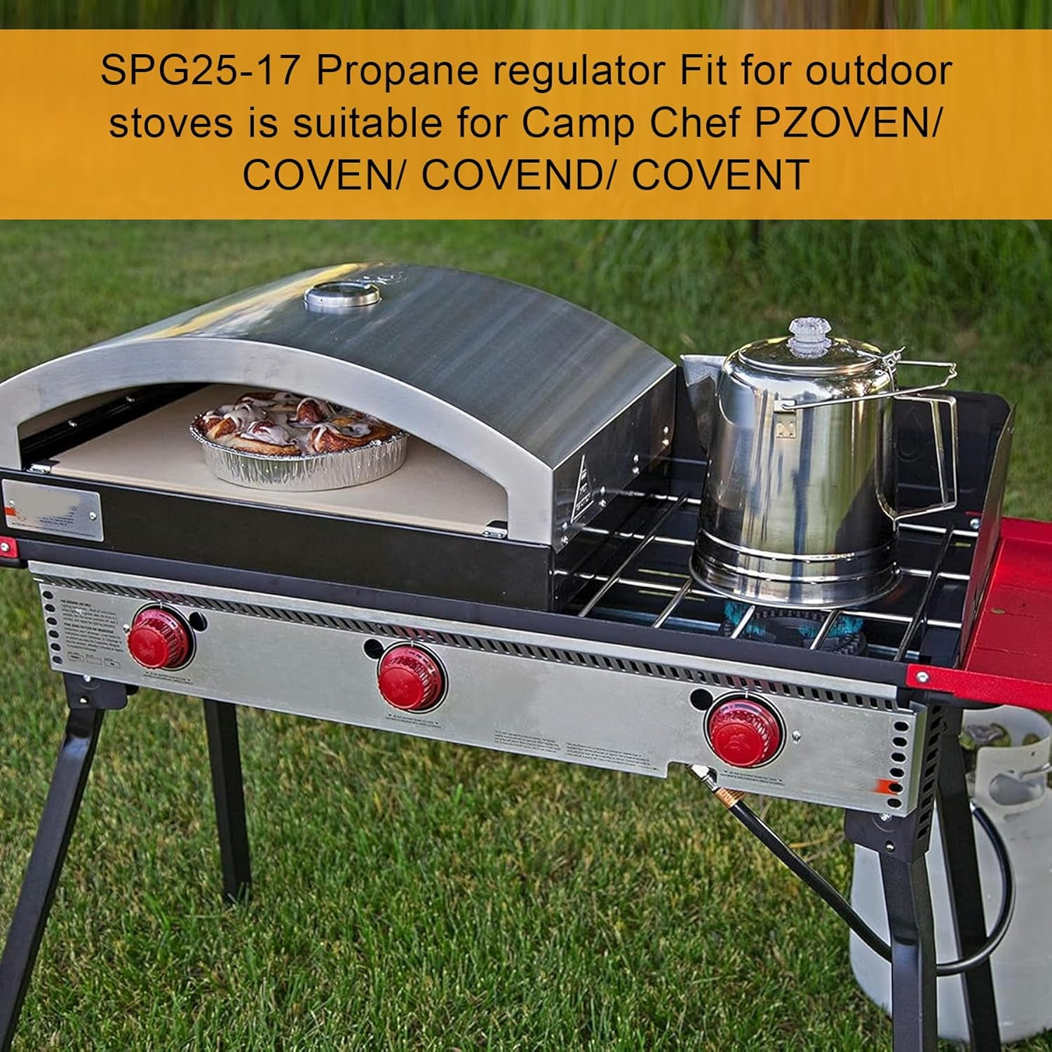 SPG25-17 Oven Regulator Fit for Camp Chef Deluxe Outdoor Camp Oven/2-Burner Stove/Italia Artisan Pizza Oven,Replace Parts for Camp Chef Pzoven/Coven/Covend/Covent Propane Regulator Connector/Adapter