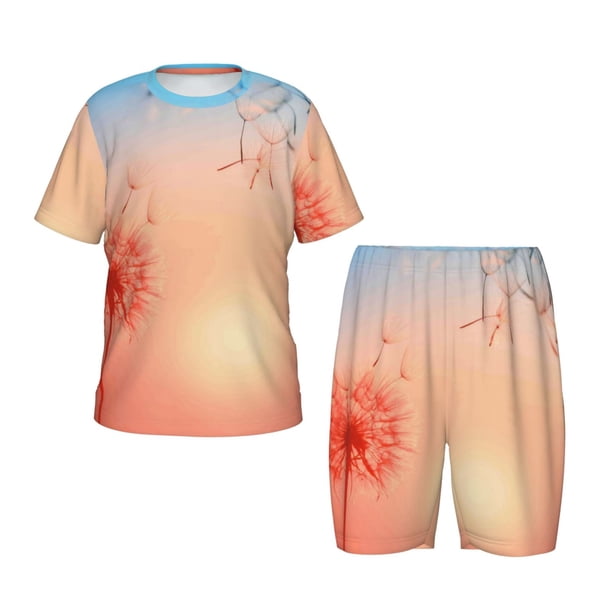 Balery The Sunset of Dandelion Conjunto de Pijama Infantil de Manga Corta con Estampado – Ropa de Dormir de Algodón Suave-Large