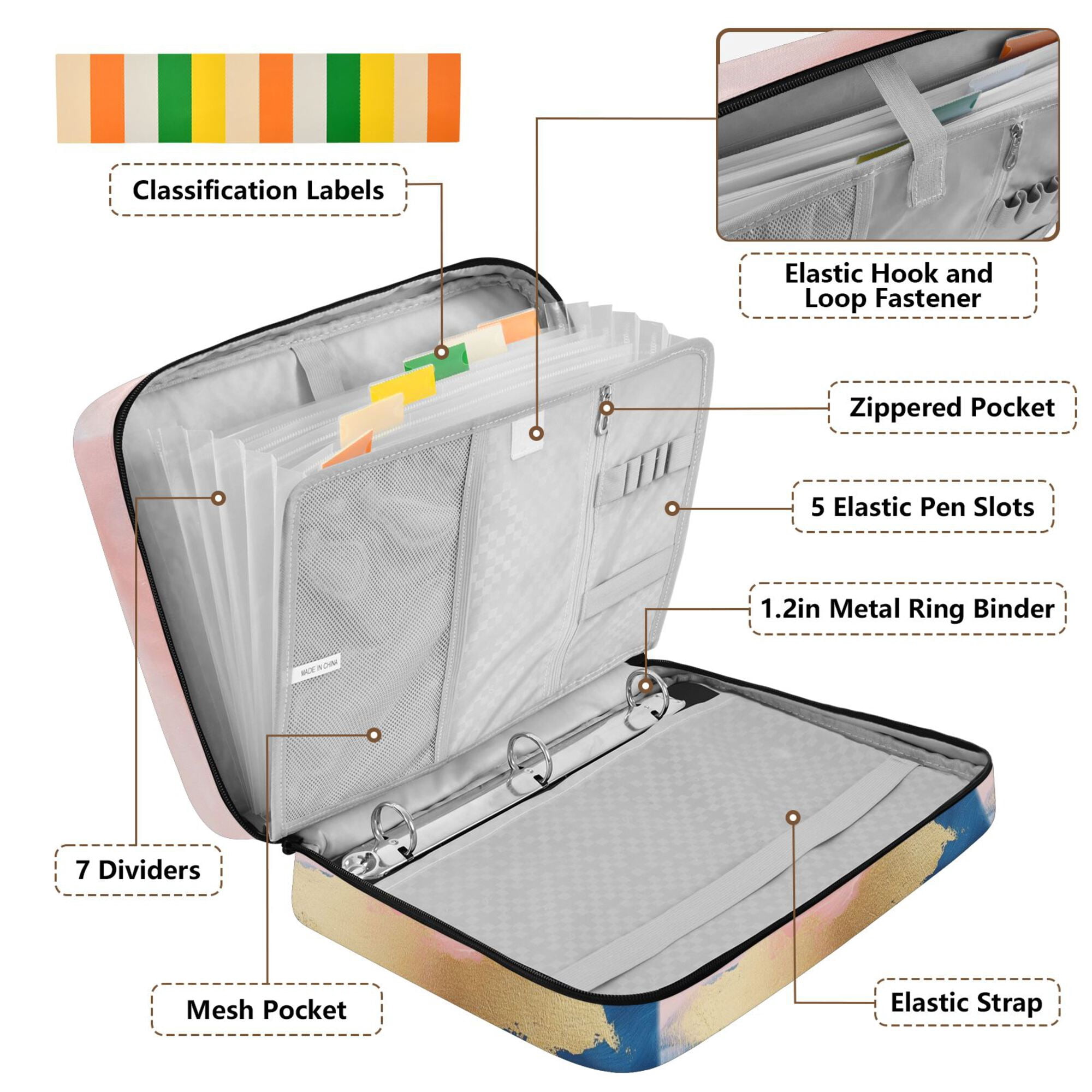 FORMRS Accordion File Folder A4 Size 7-Pocket Expanding Document Organizer Bag with 3 Ring Binder, Abstract Painting