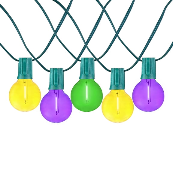 Novelty Lights 25 Feet Yellow/Purple/Green Mardi Gras LED G40 Globe Plastic Shatterproof Outdoor Patio String Lights, Green Wire