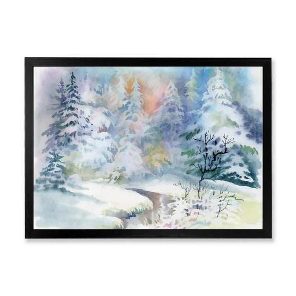 Designart 'Snowy River With Winter Landscape' Traditional Framed Art Print