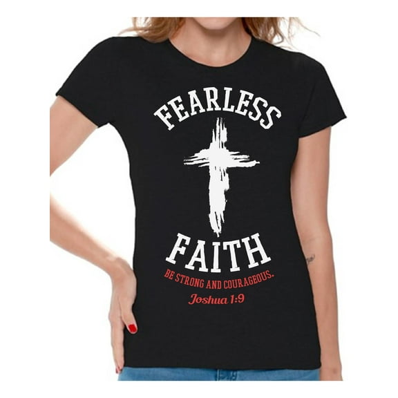 Christmas Gifs for Christian Grandma Wife Sister Fearless Faith Jesus Christ Women Tee Be Strong and Courageous T-Shirt for Her Christian Religious Women Tee