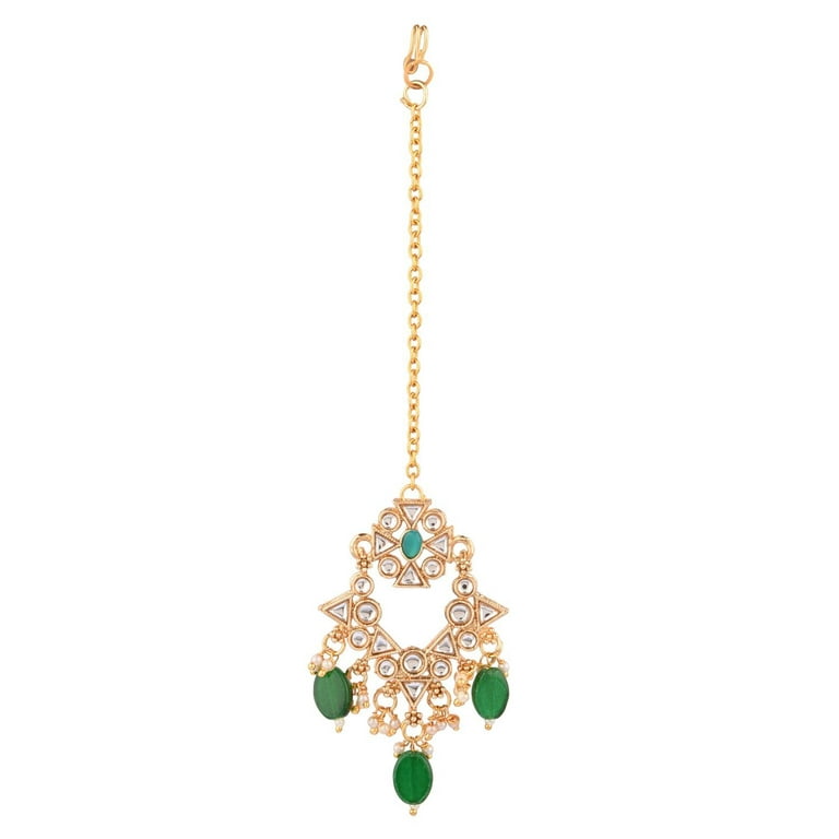 Indian Silver Plated Bollywood Style Kundan Necklace Earring Emerald Jewelry  Set