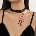 thumbnail image 3 of Collier Ras du Cou Pendentif Gothique Rétro à Pompons - Accessoire d'Halloween, Bijou Style Gothique, Détail à Pompons, Collier Pendentif, Ras du Cou - Parfait pour Fête d'Halloween, Costume et Cosplay, 3 of 5