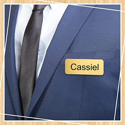 Quivanta 100 Pieces Name Tags with Pins 1 x 3 Inches Blank Name Tags Reusable ID Badge Holders with Clip for Office Workers Students Employee Custom(Gold)