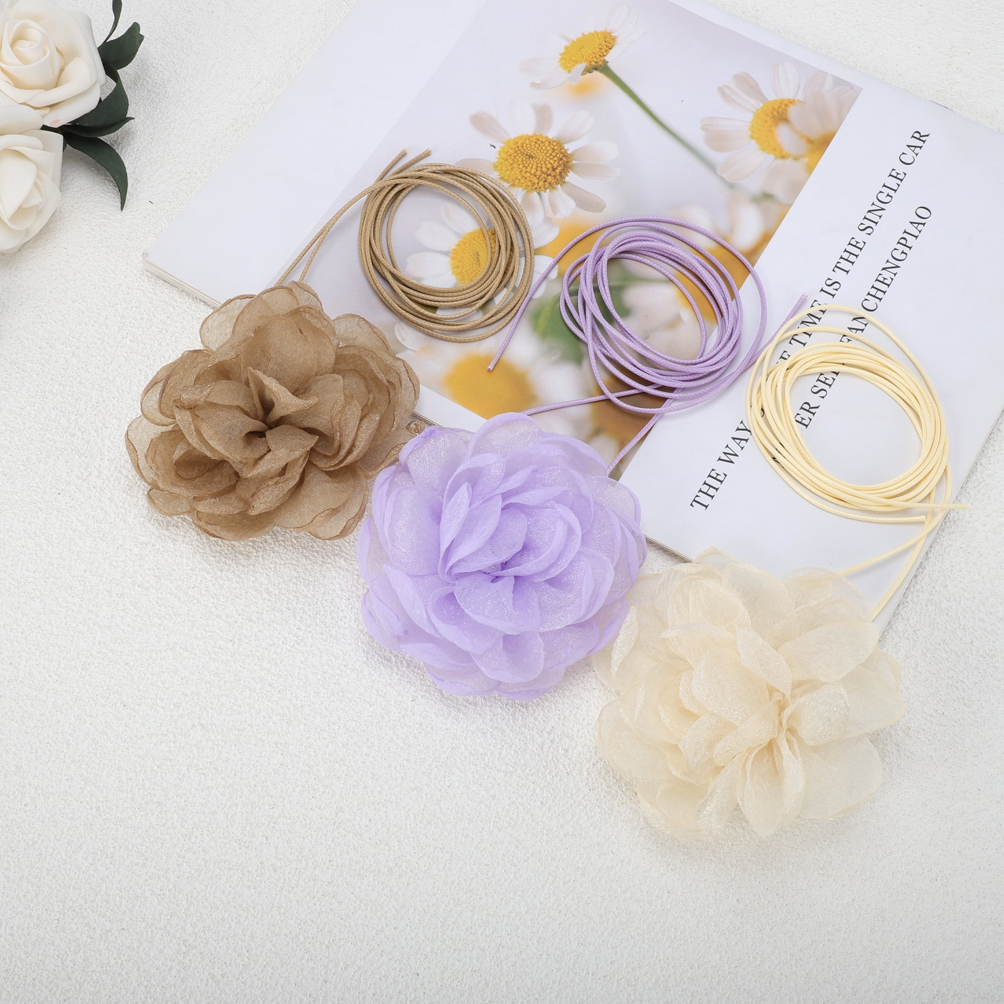 Unique Bargains Rose Choker Necklace 1Pc Apricot