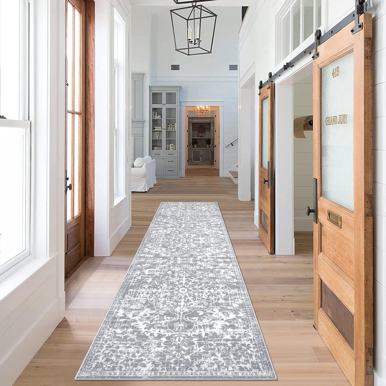 Findosom 2'x8' Vintage Runner Rug 0.4" Distressed Hallway Rug Non Slip Laundry Runner Rug Decor Rug Washable Runner Rug Kitchen Floor Mat Entryway Rug Runner for Laundry Kitchen Entryway, Gray