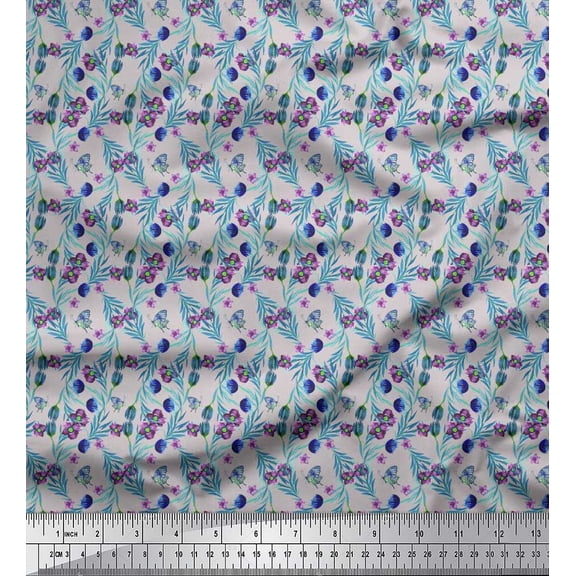 Soimoi Cotton Poplin Fabric Leaves,Floral & Butterfly Shirting Print Fabric by Yard 56 Inch Wide