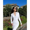 thumbnail image 6 of Women's Long Sleeve Maxi Dress Ribbed Back Slit Button Down Bodycon Soft Going Out Elegant Party Dresses, 6 of 6
