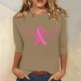 thumbnail image 2 of IROINNID Breast Cancer Pullover for Women Breast Cancer Awareness Casual Printed Loose T-shirt 3/4 Sleeves Blouse Round Neck Tops,Khaki, 2 of 5