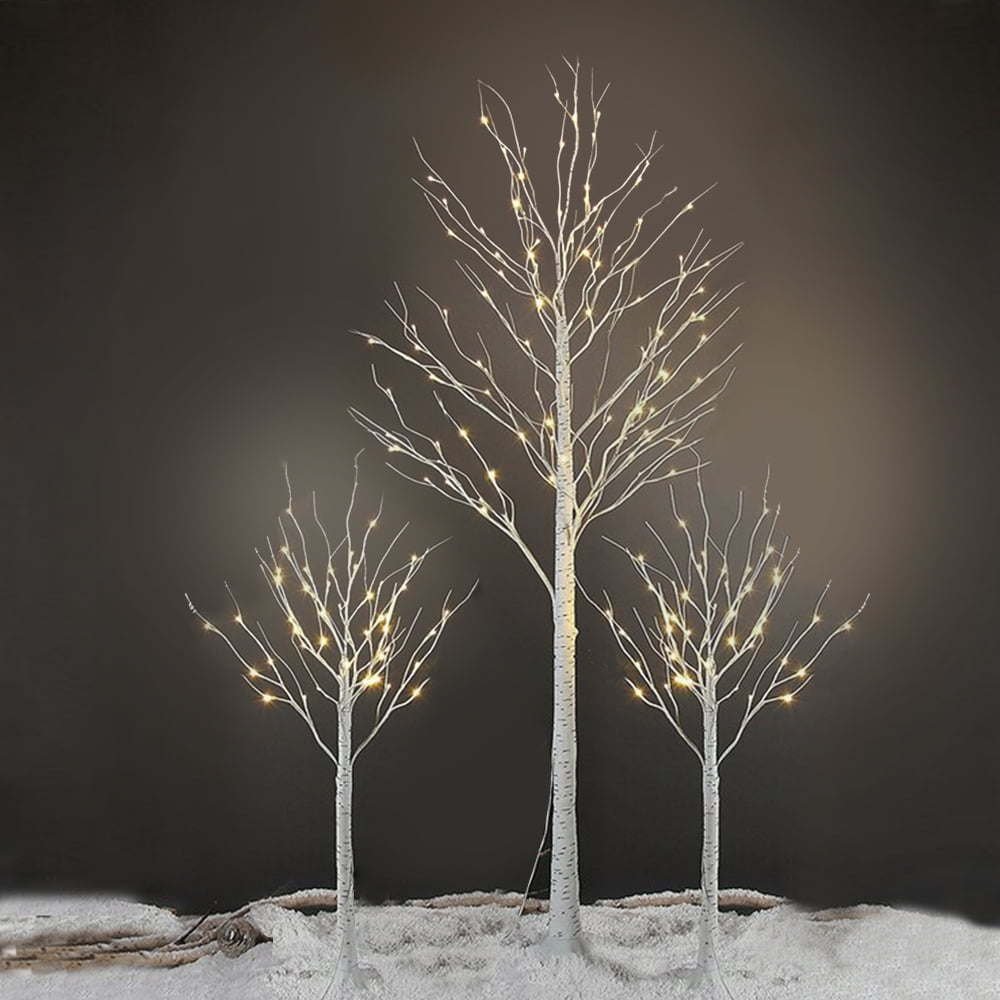 SEVENTH 4FT 4FT 6FT White Birch Tree Set, Christmas Trees with Warm ...