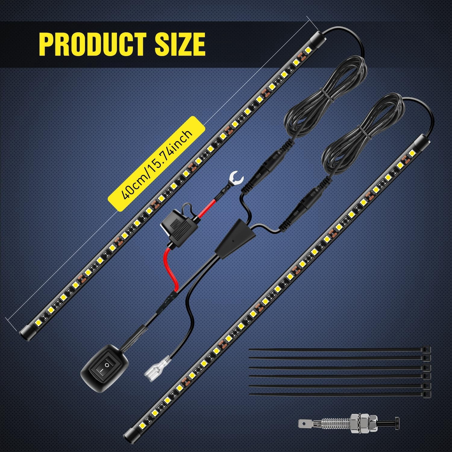 Nilight 2PCS Under Hood LED Light Strip 40cm Waterproof Engine Bay Work Light with Auto/Manual Switch 12V for Car Truck
