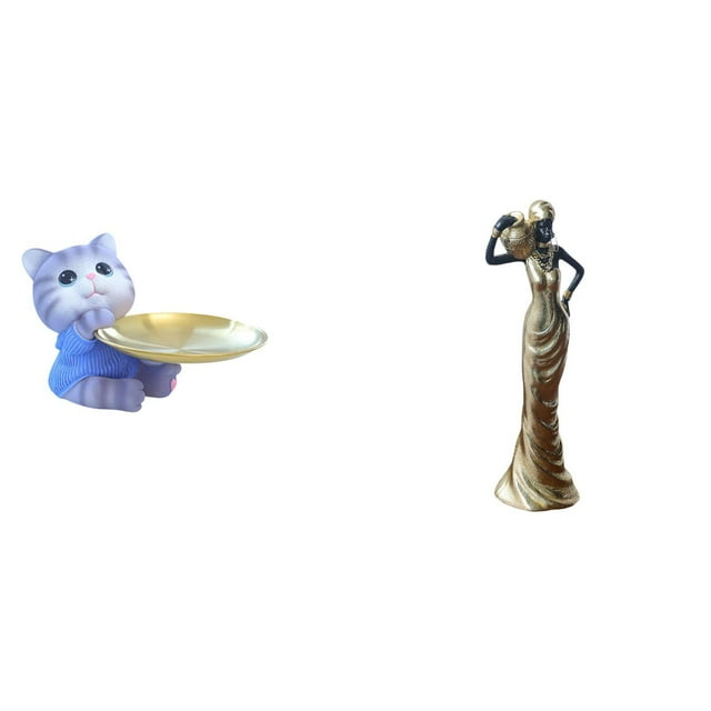 Bandeja de resina con forma de oso y gato, estatua tribal de mujer, organizador funcional decorativo para escritorio, ideal para dormitorios, salas de