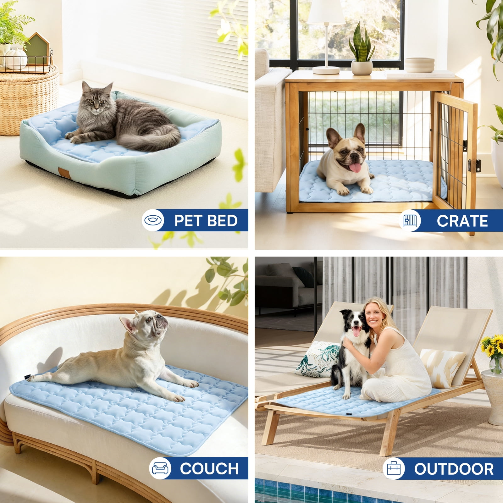 Premium Dog Cooling Mat Non-Slip Q-MAX>0.5 Self-Cooling Pad for Small Pet Cat Indoor Portable Kennel Puppy Bed for Summer Crate Pad for Dog Washable