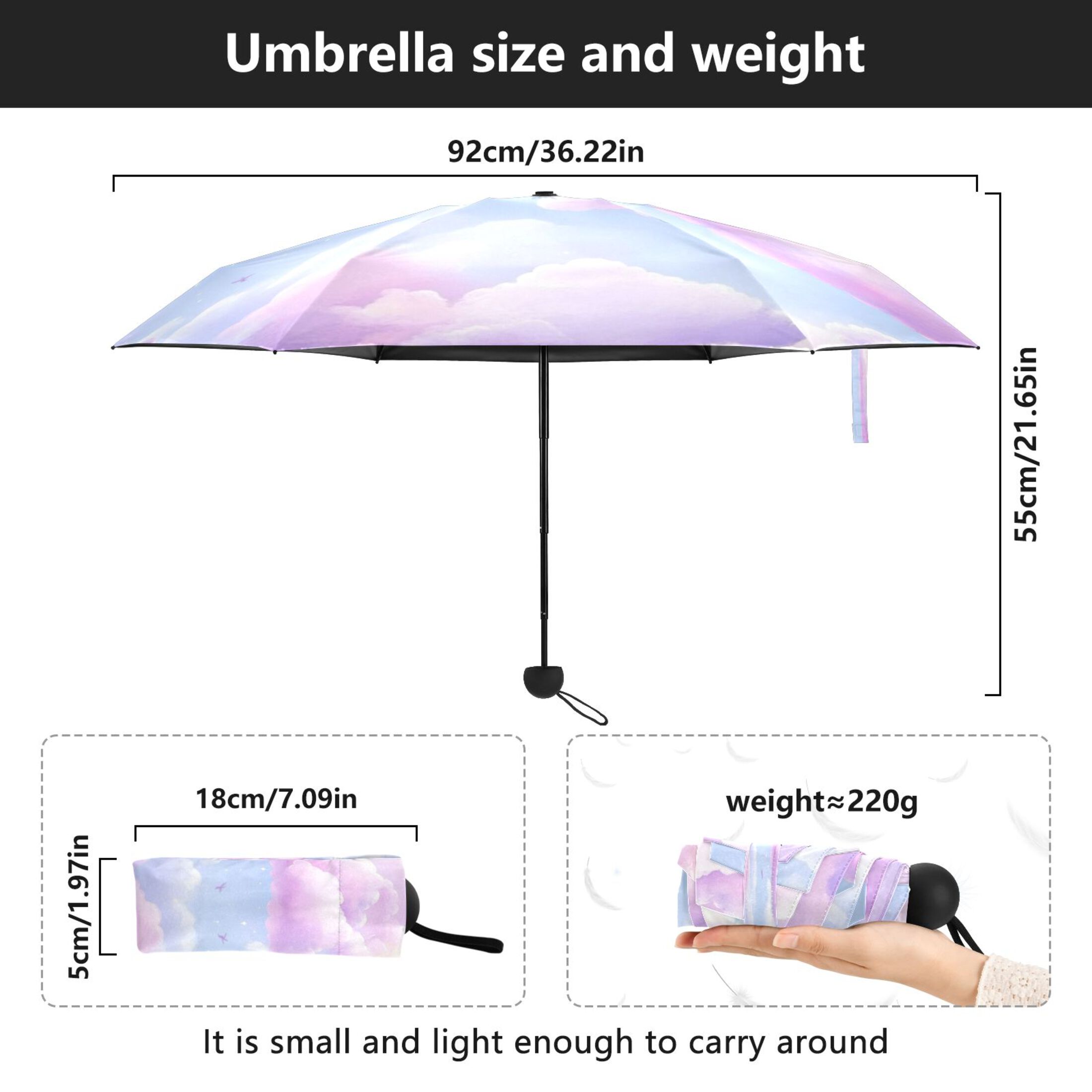 Pastel Colored Clouds Umbrellas for Sun Auto Open Close UV50+ Waterproof 5-Fold Compact Fiberglass Frame
