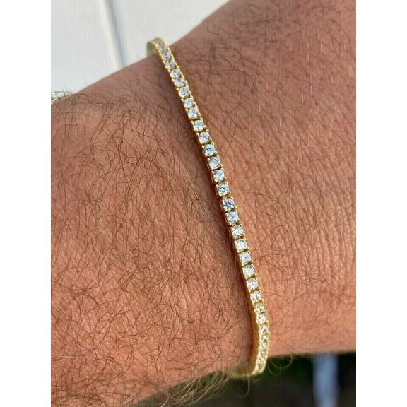 3MM 14K Yellow Gold Plated 8In 11Ct Round Cut Lab Created Diamond Tennis Bracelet