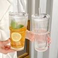 thumbnail image 4 of Hisemy Vaso de Vidrio con Tapa,Vasos Acanalado de Vidrio, 4 Vasos Acanalado de Vidrio Apilables, Vasos de Vidrio con Tapa y Popote, Vasos de Cristal,para Batidos, Agua, Jugo, Cafeter&iacute;a,Soda, 4 of 9