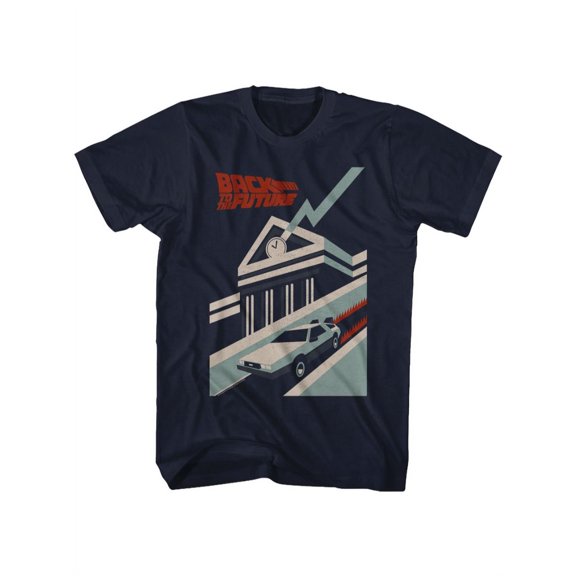Back To The Future 80s Iconic Movie Clock & Car Image Adult Short Sleeve T-Shirt Graphic Tee