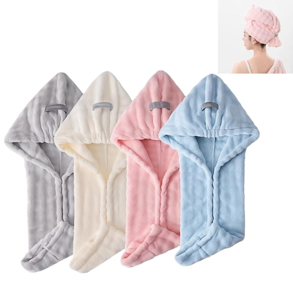 Microfiber Hair Towel Wrap - 4 Pack Extra Large Hair Drying Towel for Long, Thick, and Curly Hair, Anti-Frizz with Elastic Strap