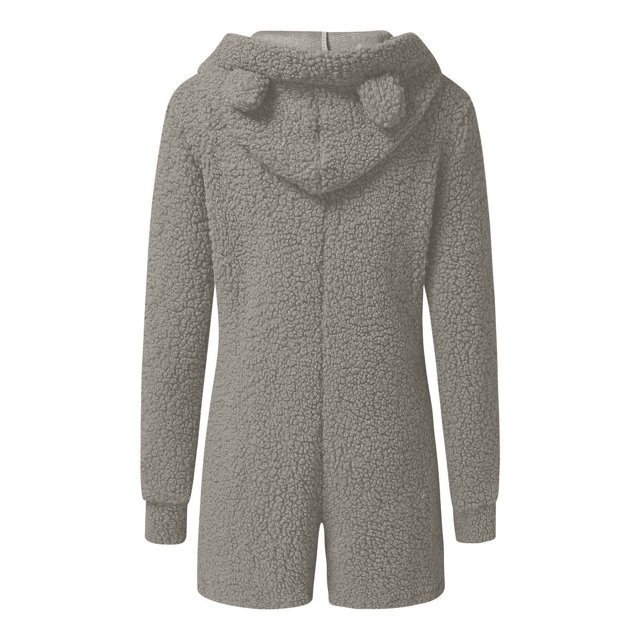 Combinaison d'Été à Manches Longues à Capuche Pyjama Décontracté d'Hiver Chaud Combinaison de Nuit Pantalon Combinaison