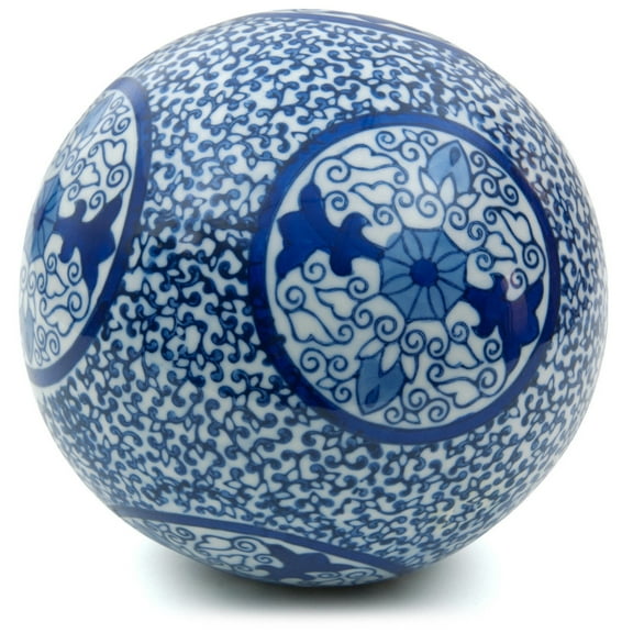 Handmade 6-inch Blue Medallions Decorative Porcelain Ball (China)