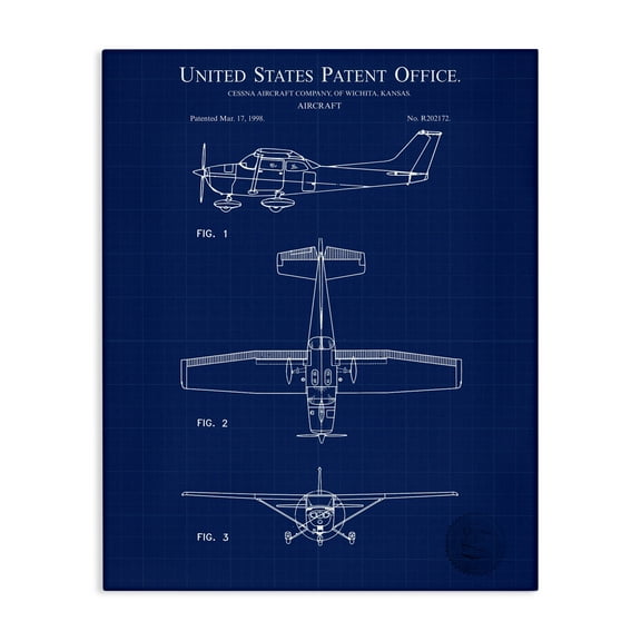 Stupell Industries Aircraft Patent Blueprint Transportation Painting Gallery Wrapped Canvas Art Print Wall Art, 16 x 20