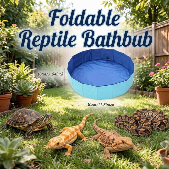 Foldable Reptile Bath Tub, 12x4 Inch Collapsible Water Pool for Small Pets, Portable Soaking Basin for Lizards Geckos Turtles