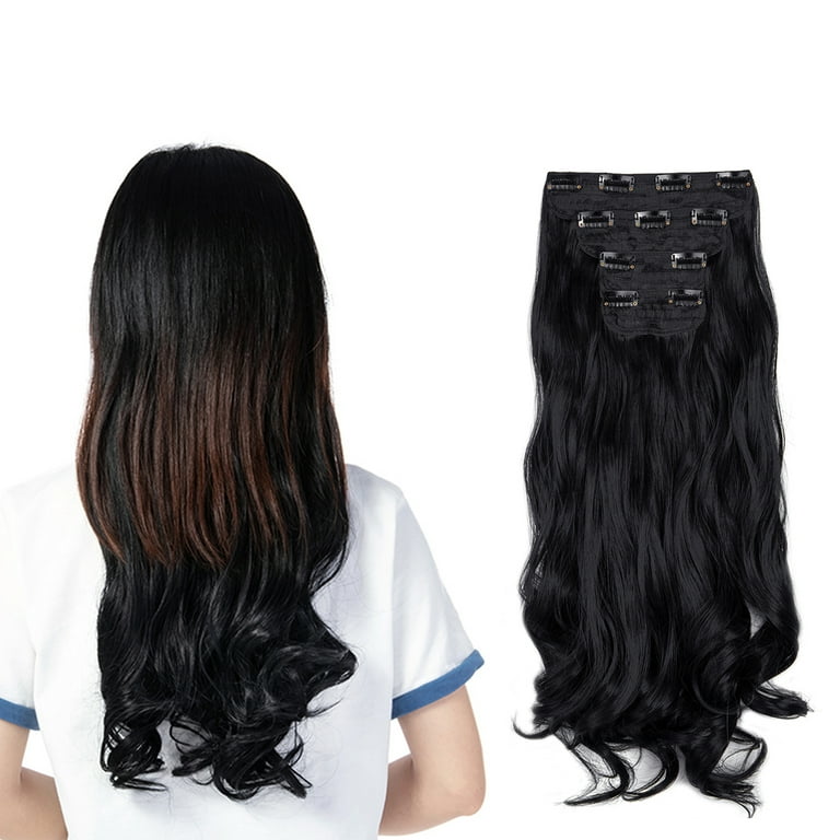 SHCKE 4 Pieces/set Clip In Hair Extensions 18 Inch Curly Hair Extensions  Thickned Hair Extensions Synthetic Fiber Hair Extensions for Women Dark  Black