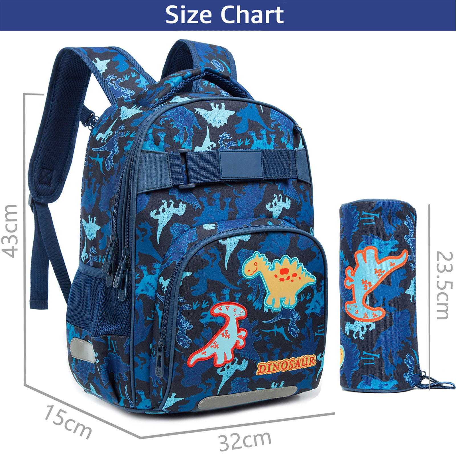 lvyH Kids School Backpack Unicorn Dinosaur Waterproof Schoolbag with Pencil Case Boys Girls Travel Outdoor,Blue - image 3 of 8