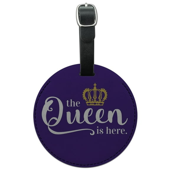 The Queen is Here Crown Royalty Round Leather Luggage Card Suitcase Carry-On ID Tag