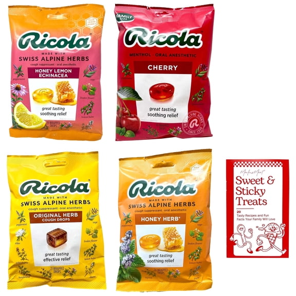 Ricola Swiss Alpine Herbs Cough Drop Variety (1) Each: Honey Herb, Original Herb, Honey Lemon Echinacea, Cherry | MerlinsMart Zine