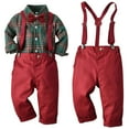 thumbnail image 2 of Baywell Toddler Boy Clothes Gentleman Suit Set Dress Buffalo Plaid Shirt + Bow Tie + Suspender Pants, 2 of 9