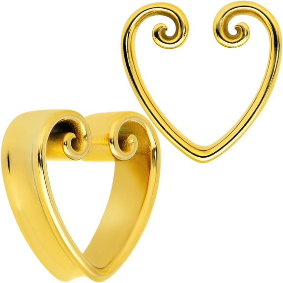 Body Candy 25mm Womens 2Pc PVD Steel Curl Heart Saddle Tunnel Plug Earring Ear Plug Gauges Set of 2
