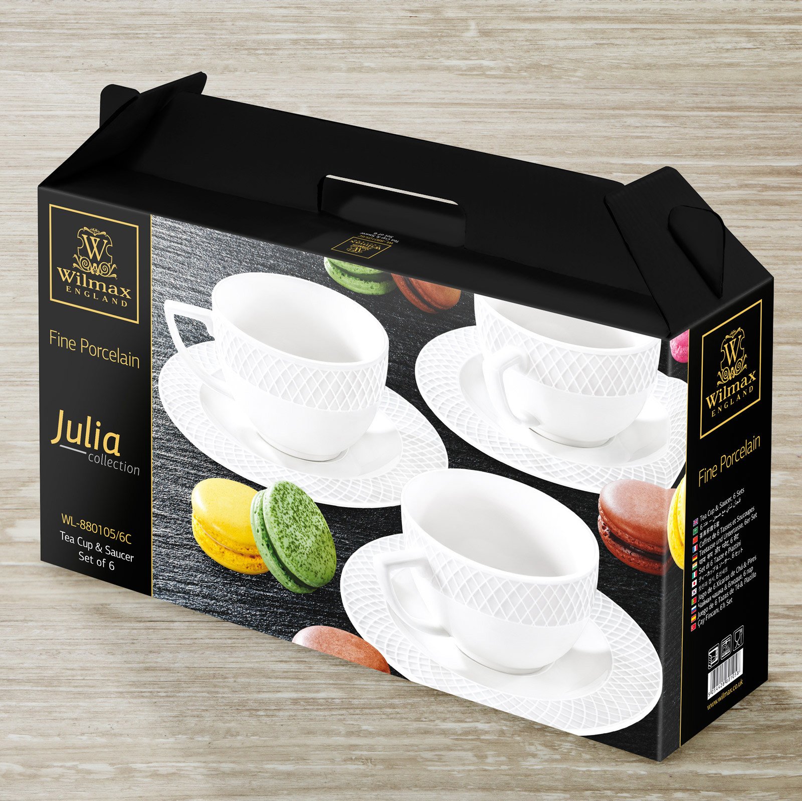 WILMAX SET OF 6 TEA CUPS & SAUCERS IN GIFT BOX (8 OZ/SET OF 6