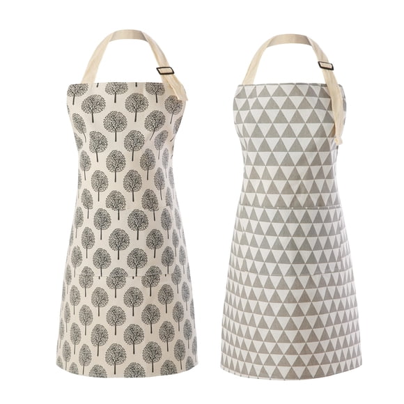 Tosewever 2 Piezas Delantal Babero Impermeable de Lino de Algodón con 2 Bolsillos - Lazos Largos Correa Ajustable para el Cuello - Delantales Decorativos de Cocina Unisex para Mujer Chef (Triángulo/Ár