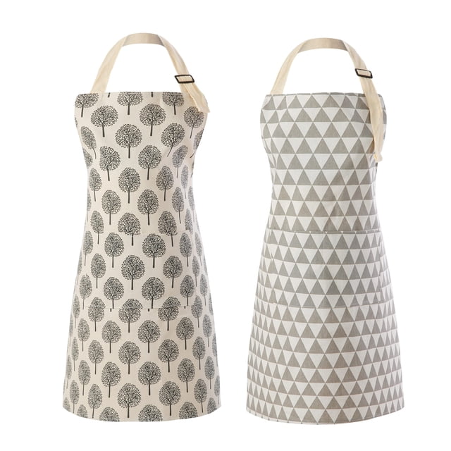 Tosewever 2 Piezas Delantal Babero Impermeable de Lino de Algodón con 2 Bolsillos - Lazos Largos Correa Ajustable para el Cuello - Delantales Decorativos de Cocina Unisex para Mujer Chef (Triángulo/Ár