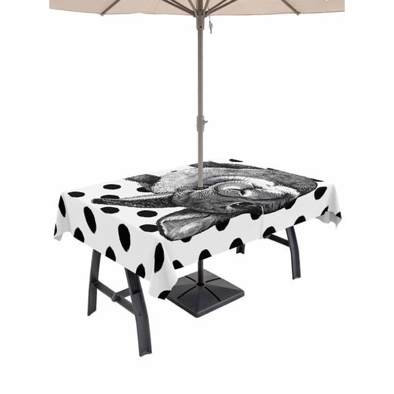 Black Easter Outdoor Tablecloth - 60x120 Inch Rectangle Dining Table Cover, Spring Country Cute Bunny Polka Dot Waterproof Outdoor Table Cloth with Umbrella Hole & Zipper for Picnic/Patio/Party