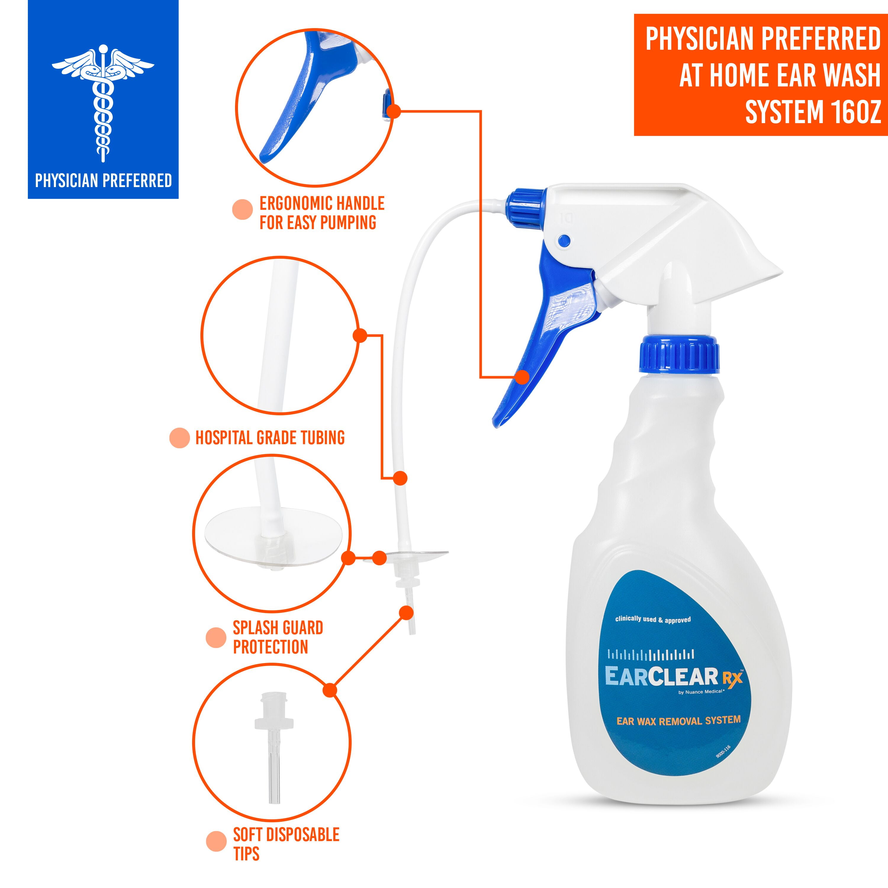 Nuance Medical EarClear Rx Flexible Tip Ear Cleaning Kit with Otoscope Penlight, Basin and 20