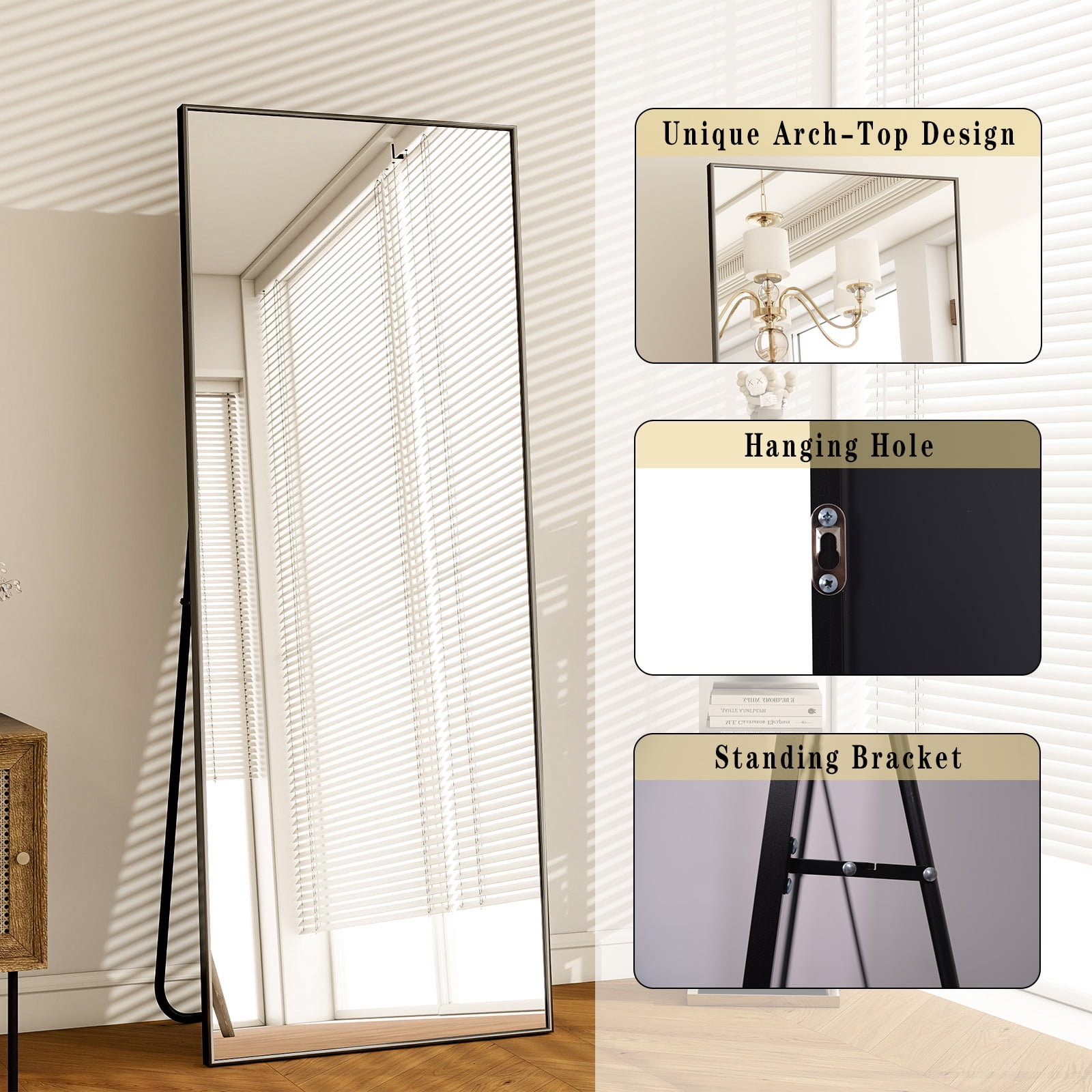 Gleamira 14"x58" Rectangular Full Length Mirror Floor Standing Mirror, Black