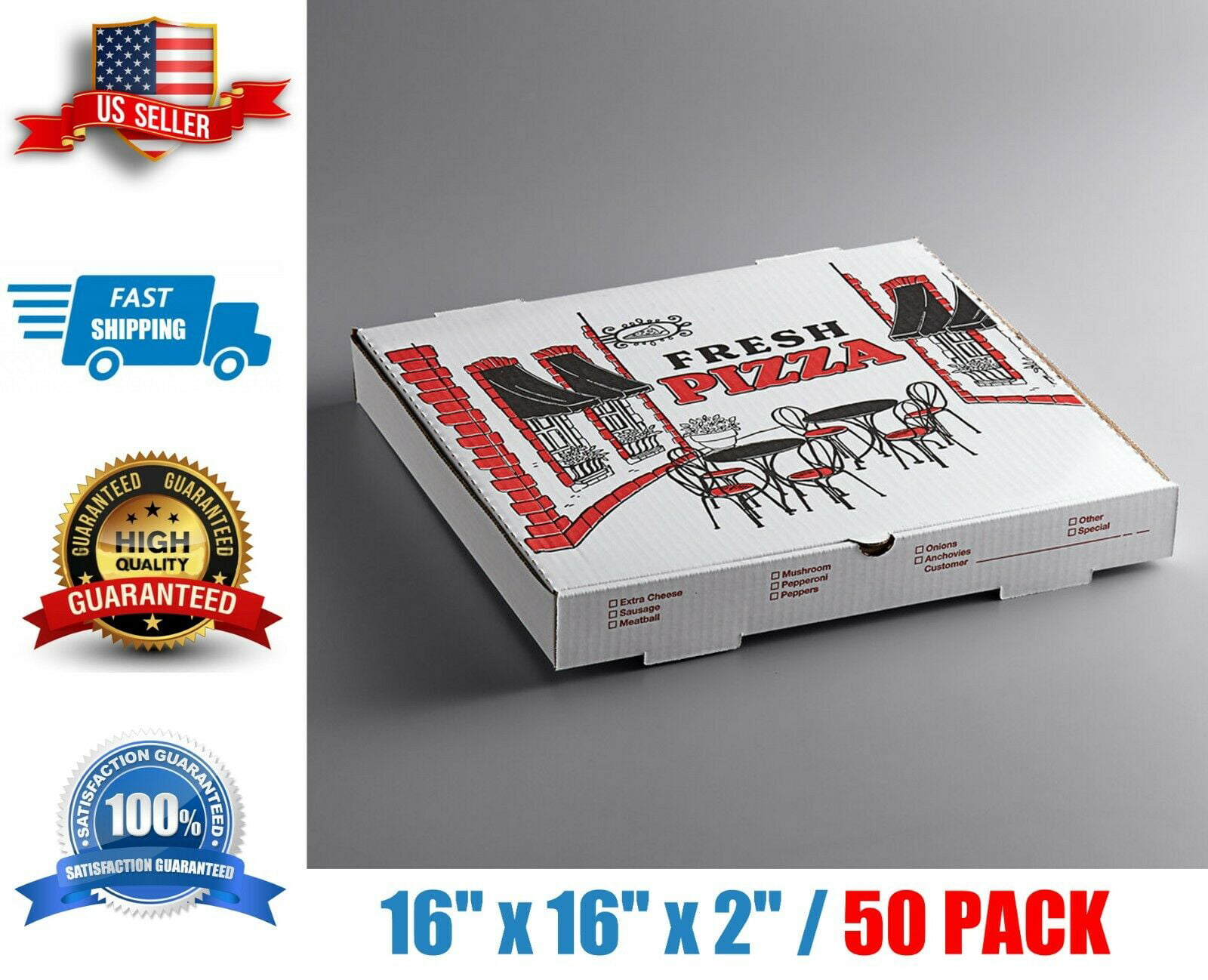 50/Case White Corrugated Plain Bakery FREE SHIPPING Pizza Box 16" x 16" x 2" 