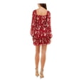 thumbnail image 2 of TRIXXI Womens Maroon Smocked Ruffled Floral Blouson Sleeve Square Neck Short Party Fit + Flare Dress Juniors XS, 2 of 4