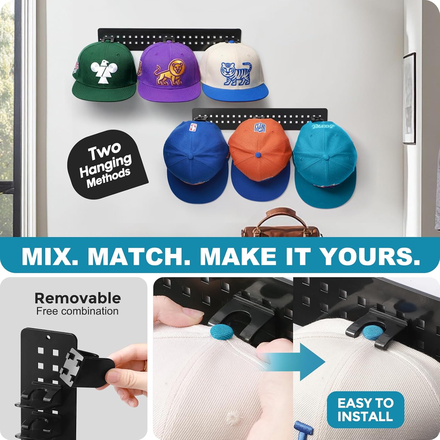 Livhil 2-Pack Detachable DIY Hat Organizer, Black photo 4