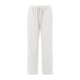 thumbnail image 3 of TOWED22 Women's Wide Leg Palazzo Pants Linen Drawstring Cropped Pants Trousers Culottes(White,L), 3 of 5