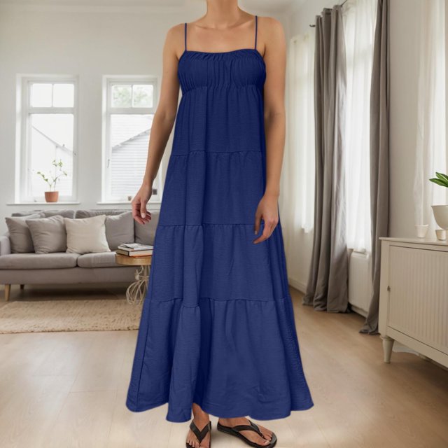 Vestidos de Dama Vestido Largo Para Mujer Con Ribete En Contraste y Tirantes Finos Conjuntos de Verano Vestidos Largos Sin Mangas Para Viajar