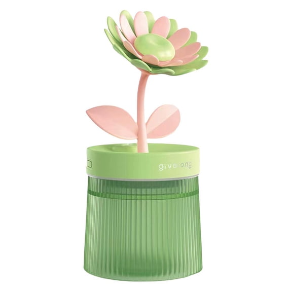 Flower Humidifier with Color Changing Night Light, 200ml Small Humidifiers for Bedroom Desk, Quiet Ultrasonic Cool Mist, Auto Shut-Off, USB Personal Humidifier (Pink/Green/)